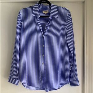L’Agence Blue and White Striped 100% Silk Shirt